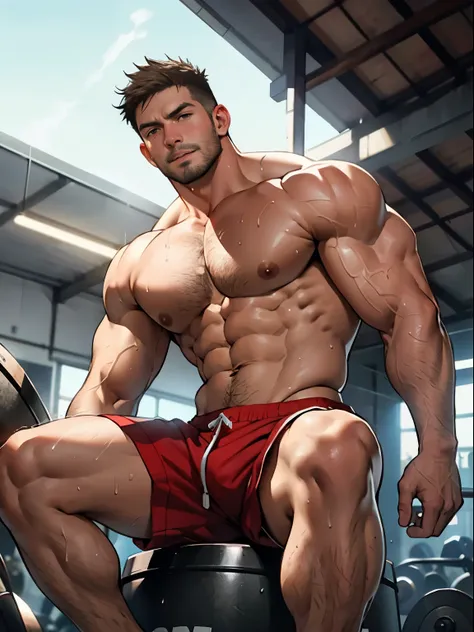 NSFW ,2D or 3DMM style, Masterpiece, realistic, best quality, art by Chunie (by Chunie:1), 20-year-old Chris Redfield TOTALLY NAKED , short spiky hair, big expressive eyes, mature man with bodybuilding physique, stubble, white, inch-defining abs, exaggerat...