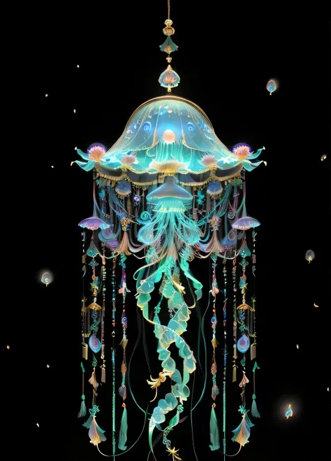 A jellyfish hanging from a string of beads, Jellyfish Priestess, Jellyfish Phoenix, Animation New Art Universe Display, jellyfish headdress, Jellyfish Miko 8k, Jellyfish Phoenix, Jellyfish Miko, jellyfish god, Victorian Era，jellyfish elements, Jellyfish Te...