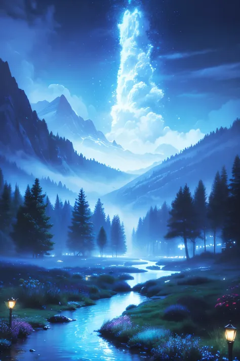 (magical pretty null blue stream overlay scene), (null), (cloud), Soft lighting, Clean background, beautiful null scenery, masterpiece, high quality, Beautiful graphics, High detail,By Thomas Kinkade, Art Station, Sharp focus, Inspiring 8k wallpapers,