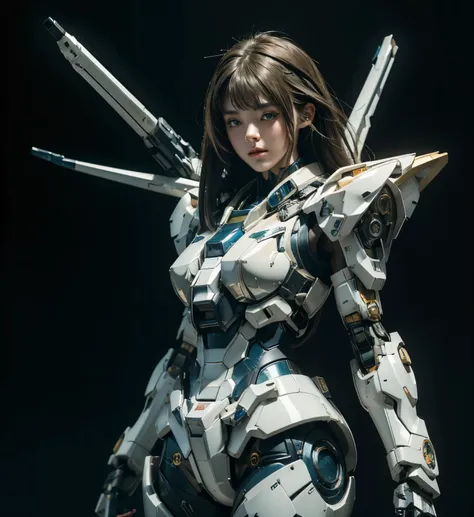 Textured skin, Super Detail, high details, High quality, Best Quality, hight resolution, 1080p, hard disk, Beautiful,(Gundam),beautiful cyborg woman,Mecha Cyborg Girl,Battle Mode,Girl with a Mecha Body,She wears a futuristic Gundam mecha,Fulll body Shot