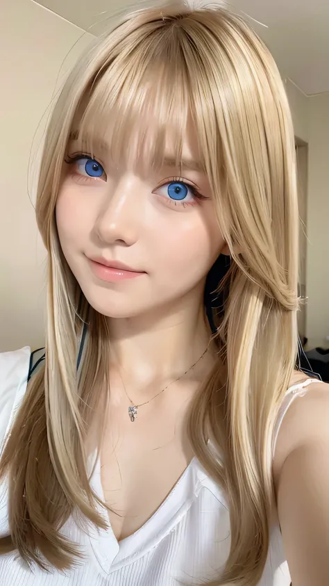 Shiny, Beautiful white skin、Hair color changes with light、Long bangs obstruct the view、Cheek gloss highlighter、Sexy and very beautiful, Ladylike, cute, Gorgeous face、The most beautiful face in the world、The most beautiful super long blonde hair in the worl...