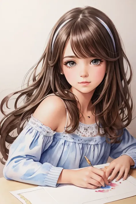 super detailed illustration, watercolor, hand drawn, cute girl, Masterpiece, best quality