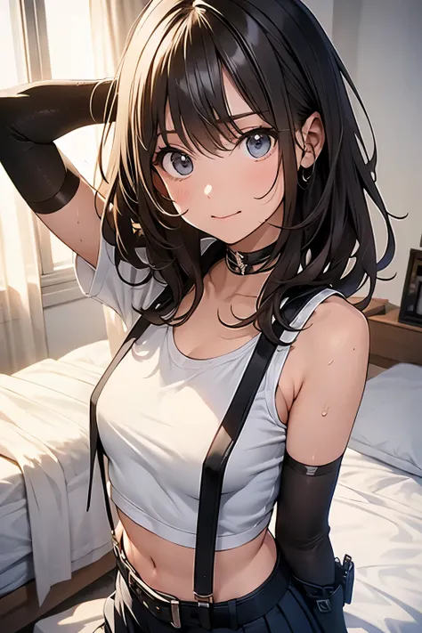 Staring at the audience　　　Black suspenders　　　bulging big breasts　　 　 　　　wall 　mini skirt　garterbelt　garter　　　　　　sight　　　Small face　 　　　holster　　　Beautiful woman　　Show your hand　　 Lying in bed　　sight 　　Taunt　side　side汗 　arm　　belt　summer　Armpit sweat