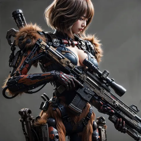 ultra high res,8k,(Photorealsitic:1.4), (beast-like animal wear:1.2), designed by Hajime Katoki,heavy weapons,vivid textures,animal legs, gradation hair, japanese female soldier,(ultra beautiful face),((super realistic all textures)), ((super intricate all...