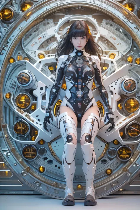 highest quality, Tabletop, UltRa High Resolution, ((PhotoRealistic: 1.4), RAW Photos, 1 CybeRpunk GiRl, Glowing Skin, 1 Mechanical GiRl, (supeR Realistic details)), Mechanical Limbs, Tubes connected to mechanical paRts, Mechanical veRtebRae attached to the...