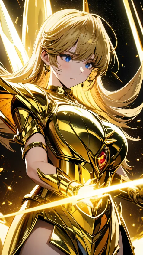 Saint Seiya,Gold Armor,movie light,ralistic,highly detailed,bright, universe, nebula, detailed, hyper realistic, clean background trending, bright background, high on details,8k --niji 5 --style expressive --s 400,1girl, medium breast