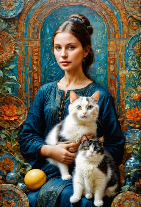 Girl with Cat, by Tatiana Ivanova, best quality, masterpiece, very aesthetic, perfect composition, intricate details, ultra-detailed