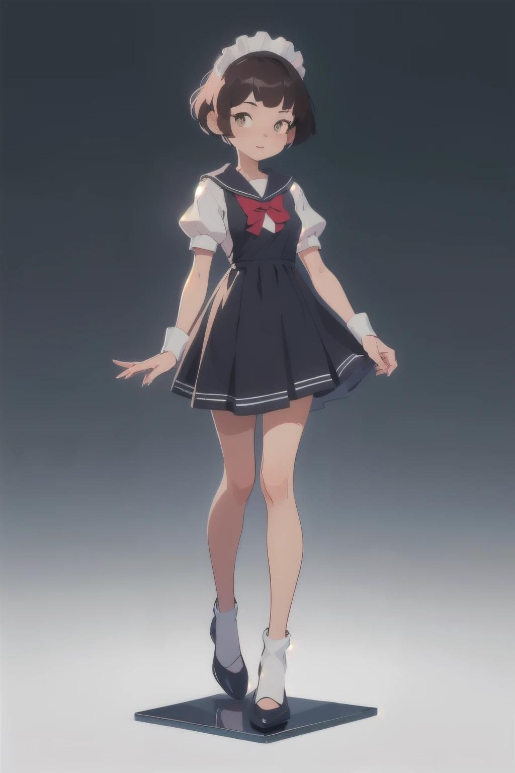 (best work, highest quality), 1 girl, beautiful face, remake costumes of sailor suits and maid dresses, full body illustration, short cut hairstyle,