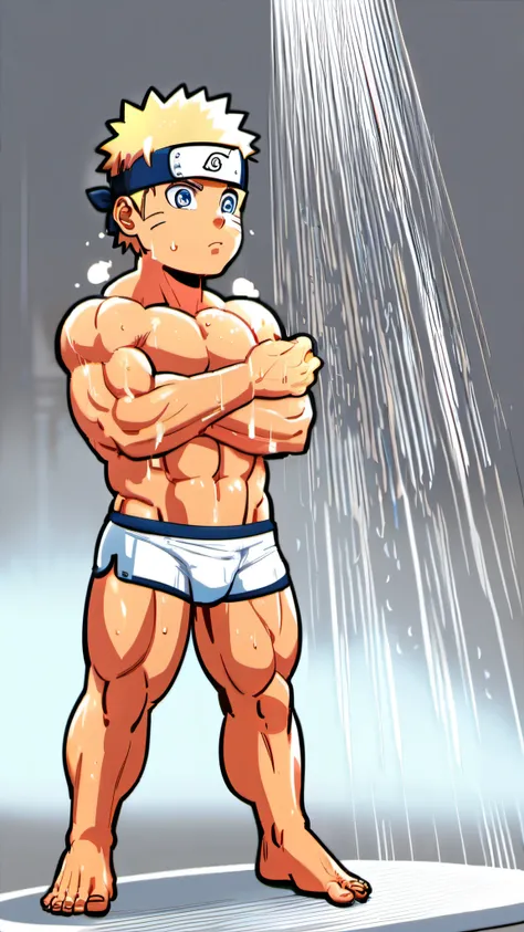 Little naruto, swimsuit, underwear, white boxer, showering, bodybuilder