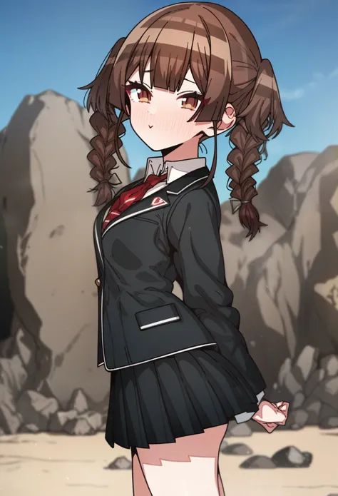 houshou_marine with brown hair and brown eyes, Artist, erere, Copyrights, idolmaster, idolmaster_shiny_colors, Character, General, 1girl, brown_hair, blunt_bangs, blush, medium_breasts, breasts, detailed eyelashes, beatiful girl:1, brown_eyes, censored, sc...