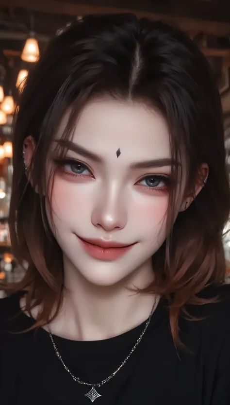 beautiful eyes, (crop top), (black jeans), (full arm tattoo), illustration, (shop background) ((masterpiece)), (best quality), (...