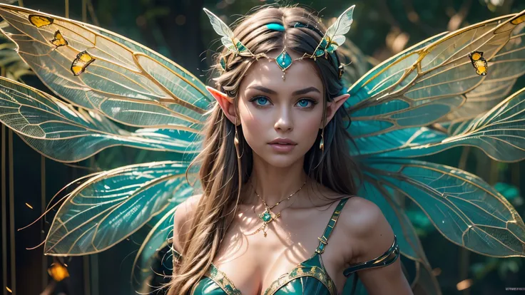 Beautiful faerie woman, elf ear, flying, holographic dragonfly wings, glowing blue eyes, detailed proportional hands, proportional body, firm breast, frank Frazzetta painting style, (Best Quality:1.4), (Ultra-detailed), (extremely detailed CG unified 8k wa...