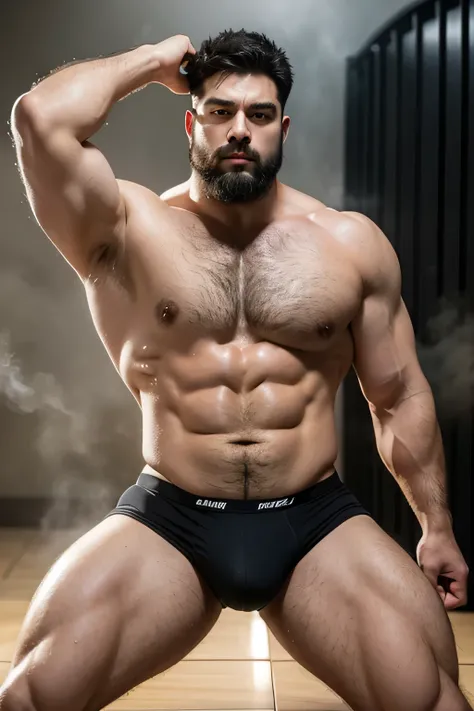 Hulk muscular uncle，big breasts slightly fat，Short beard，Thick eyebrows，Brush Cut，Have chest muscles，black，The crotch is long，Extra long，Armpit Hair，black calf socks，Showing off chest muscles，Chest hair on the pectoral muscles，Leg lift，Buttocks forward，Exp...