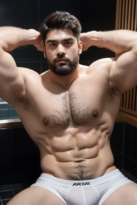 Hulk muscular uncle，big breasts slightly fat，Short beard，Thick eyebrows，Brush Cut，Have chest muscles，black，The crotch is long，Extra long，Armpit Hair，black calf socks，Showing off chest muscles，Chest hair on the pectoral muscles，Leg lift，Buttocks forward，Exp...