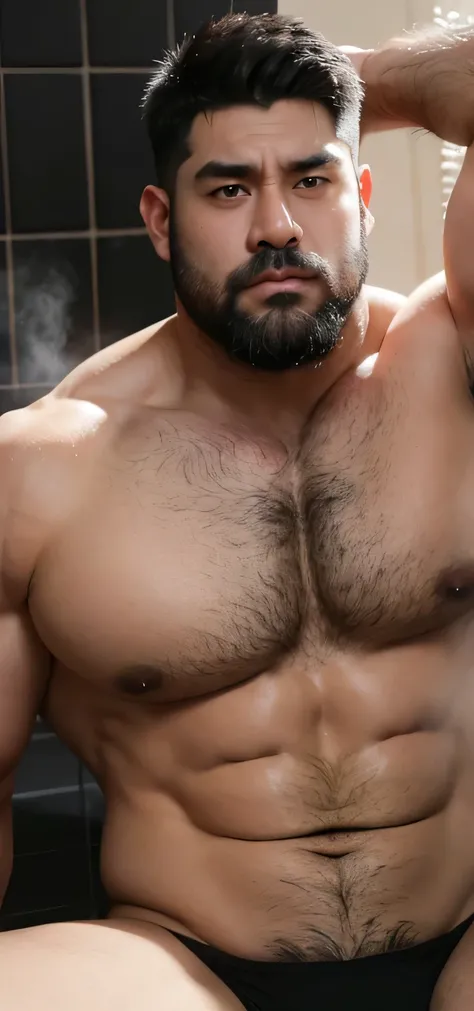 Hulk muscular uncle，nice，Dark skin，big breasts slightly fat，Short beard，Thick eyebrows，Brush Cut，Have chest muscles，black，The crotch is long，Extra long，Armpit Hair，black calf socks，Showing off chest muscles，Chest hair on the pectoral muscles，Leg lift，Butto...