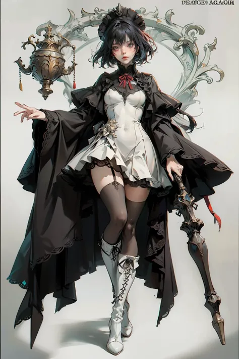 ((best quality)), ((masterpiece)), (detailed), blank white background, plain background, white background, red and white clothing, Bloodborne inspired,  occult aesthetic, occult, detailed and intricate steampunk and detailed gothic, NSFW, Very dramatic and...