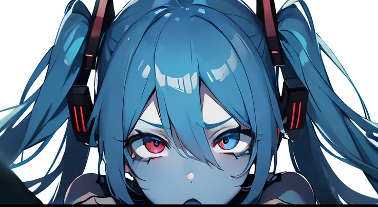 Blue Face、Blue Skin、Hatsune Miku、zombie、Red eyes、Blue Face、Blue Skin、Blooded,Gray Hair,sad,(Blue Skin:1.1),blue eyes、Hatsune Miku