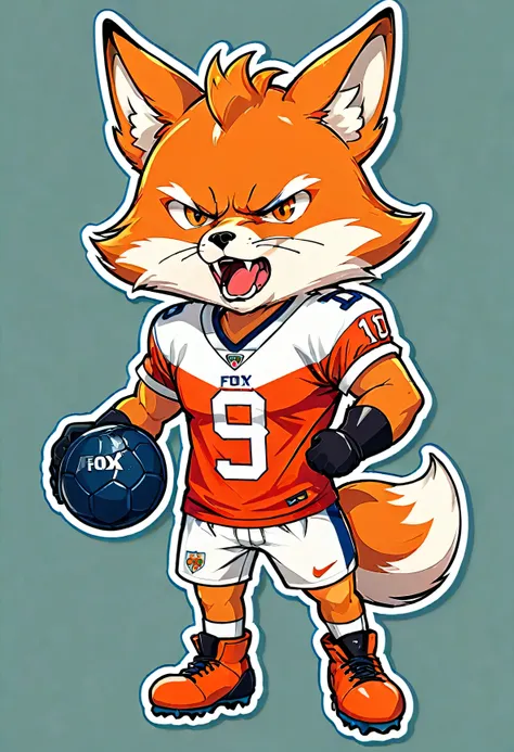 stickers character stern fox football player, ANGRY, IN ANGER, in the style of Vladimir Suteev