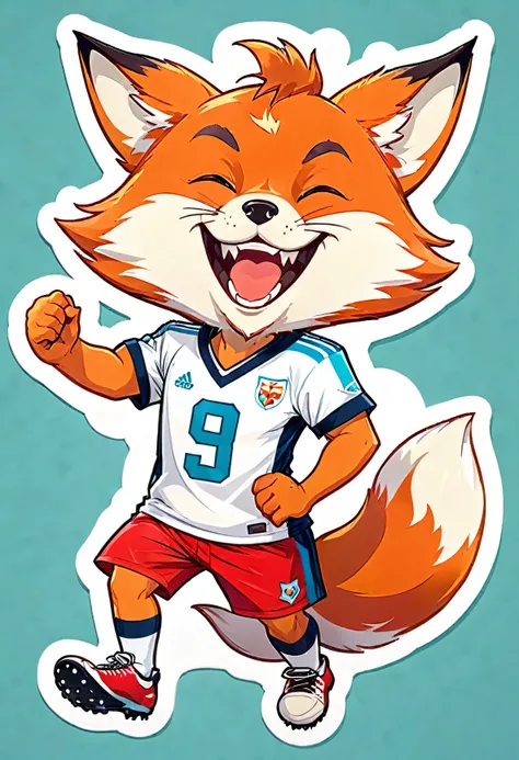 stickers character stern fox football player, LAUGHING, LAUGHING, in the style of Vladimir Suteev