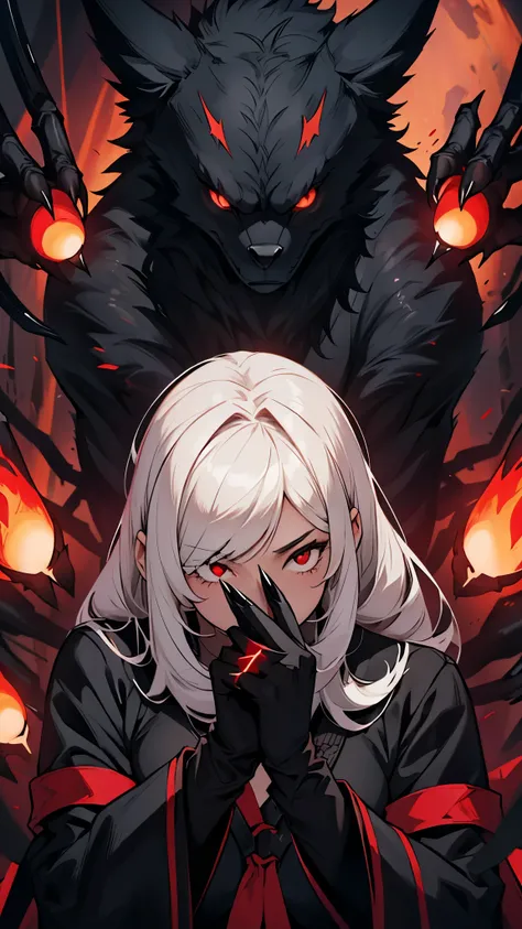 This is a girl who cant even see her face, just a black shadow, with a pair of giant red eyes, surrounded by something that looks like claws. Mysterious and great.