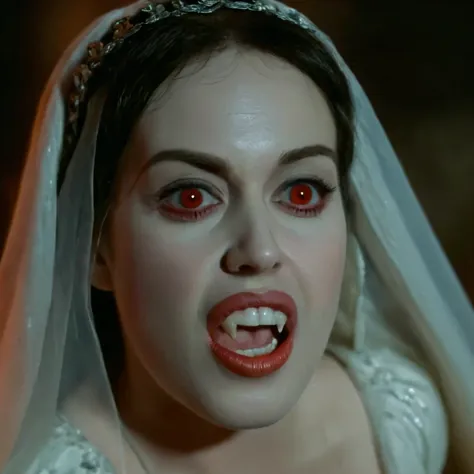 cinematic film still of  snow white a closeup horny woman with a vampire teeth and a surprised look on her face in 1500s 15th ce...