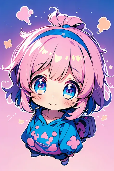 Chibigirl anime chibi,light colors, Vector pattern, هوديي Y2Killustrator, anime ,Anime Chibi Girl,light colors, Vector pattern, Chibigirl hoodie , anime ,sketch , 1 Chibigirl ,blue ,lip,pink,,order, Blue gradient background, neon hair,Textured trim, Chibig...