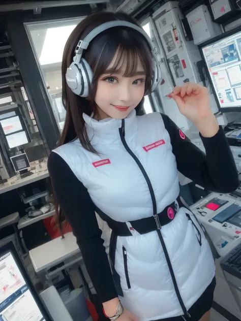 masterpiece, highest quality, Very detailed, 8K Portrait,Japanese Android Girl,plump , Control panel,Robotic arms and legs, Blunt bangs,,break (Metallic Gray, Metallic luster, Mirror finish, Astro Best):5,headphone:5,break (Black sleeves):100,Smart Watches...