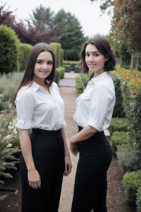 8k uhd, dslr, high quality , raw photo, amateur photography , two beautiful female ,beautiful garden ,