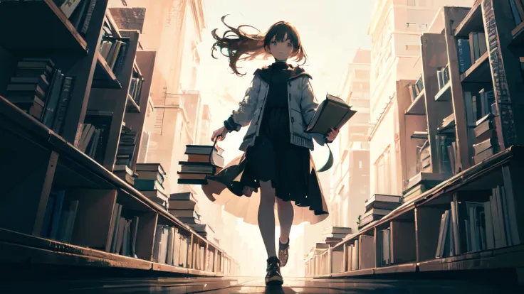 (g2h, Possession of books:1.5), One Girl, 
Good details, (Glowing background),
, masterpiece, highest quality, Wide-angle Super Detail, masterpiece, 8k, Natural light, Soft lighting, sunlight, High resolution (High Dynamic Range), Maximum clarity and sharp...