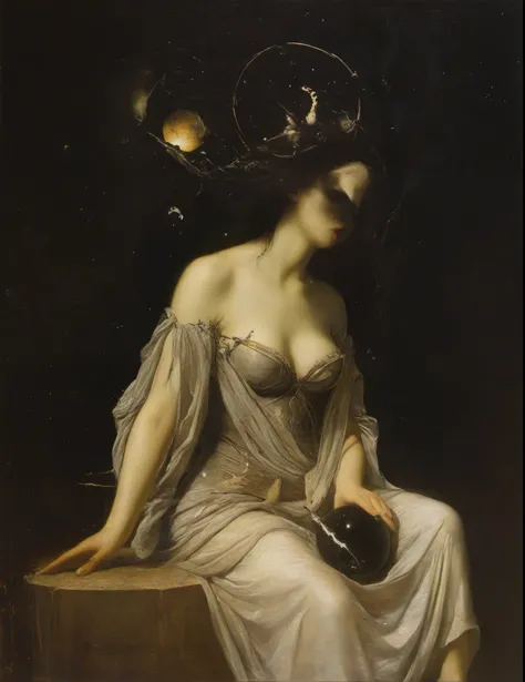 James Gurney, Surrealist art , dream-like, Mysterious, Provocative, symbolic, Complex, detailed,, (Gothic but very beautiful:1.4), (masterpiece, highest quality:1.4) , Nicola Samori Style, Goddess of Saturn