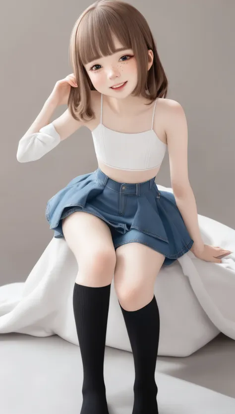 4k, masterpiece, 8k, high quality, 最high quality,10歳のcute少等生, very white skin, long brown hair，a bit，low length，freckles，thin ey...