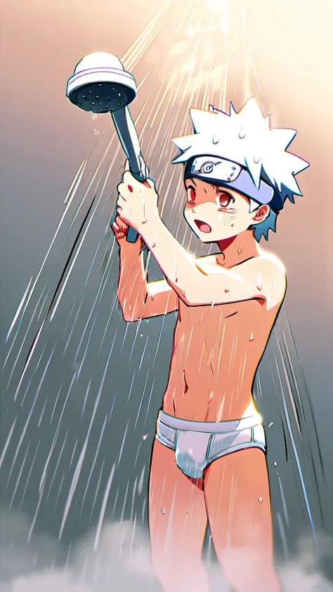 Little naruto, swimsuit, underwear, white brief, showering