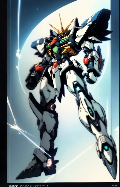 Humanoid Mecha, fully enclosed shoulder guards, matching arm and leg guards, full body, full armor, the design balances heavy with agility, (the color scheme is primarily white with red and blue accents, the concept Inspired by Super robot, organic biotech...