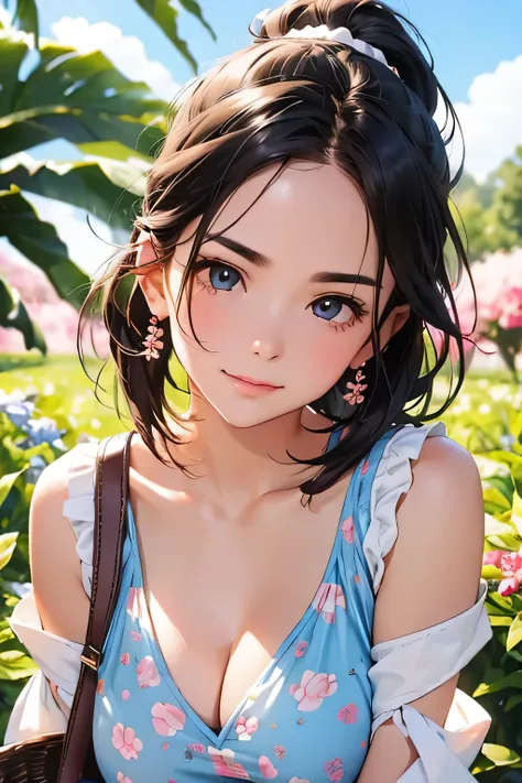 highest quality、High resolution、Detailed Background、(Beautiful face in every detail:1.4)、Anatomically correct、(Detailed facial expressions)、(Detailed eyes:1.2)、(Highly detailed face:1.4)、(Huge breasts:1.2)、Cute hair colour、Bobcut、ponytail、well-groomed eyeb...