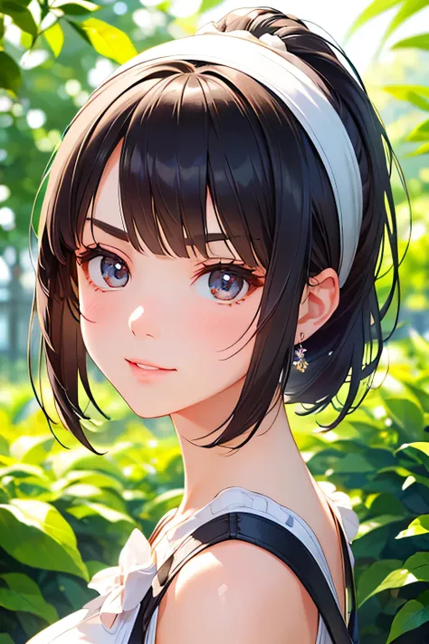 highest quality、High resolution、Detailed Background、(Beautiful face in every detail:1.4)、Anatomically correct、(Detailed facial expressions)、(Detailed eyes:1.2)、(Highly detailed face:1.4)、(Huge breasts:1.2)、Cute hair colour、Bobcut、ponytail、well-groomed eyeb...