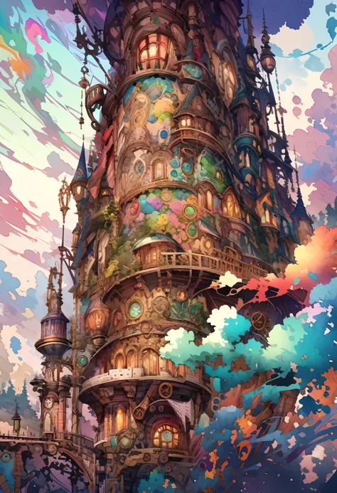 Dream-like Art Live Tree, Colorful smoke, Insane Details, steampunk detail, Intricate details, Ultra-detailed,