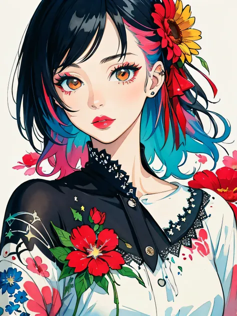 Black Star Red and White Style、(((stylish fashion))), 8K Quality、Intense watercolor, Detailed watercolor art, Watercolor splash, Surreal, avant-garde pop art, Beautiful and expressive paintings, Beautiful artwork illustration, Very colorful tones, wonderfu...