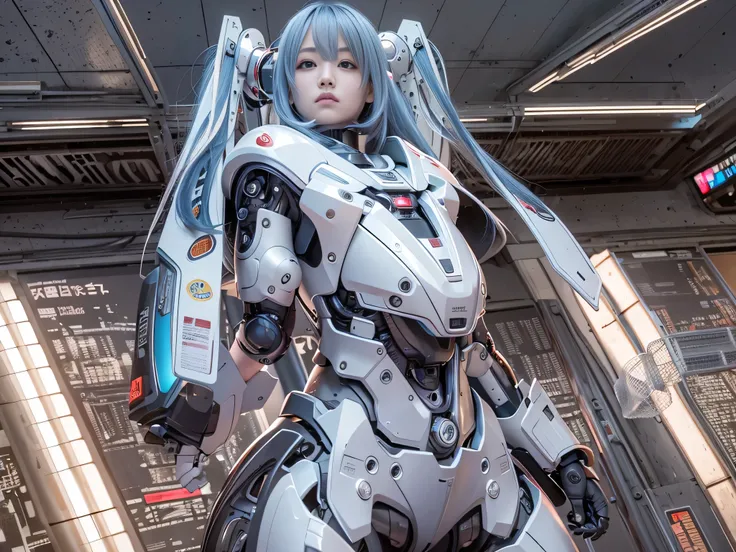 masterpiece, highest quality(:1.2), Very detailed, Japanese Android Girl,plump,Control panel,Squat,Mechanical Hand,Robotic arms and legs, Black sponge joint,Blunt bangs,White robot body,Ceramic body,White long boots,Perfect Cyborg Girl,Charging Spot,She is...