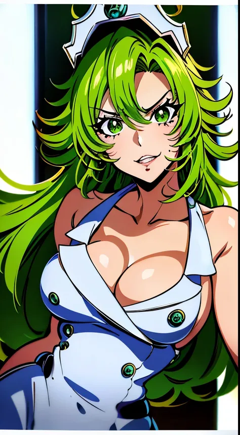 una caricatura de una mujer con cabello verde y un sombrero, lucio as a woman, caballeros de la chica del zodiaco, naughty anime girl, biomechanical oppai, portrait caballeros de la chica del zodiaco, Tatsumaki de one punch man, marin kitagawa fan art, Sil...