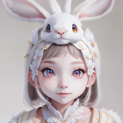 White gradient background,(panoramic:1.2,Lesbians all over:1.2),1. Huge Breasts,Anatomically correct,Rabbit-shaped head ornament,Short, thin hair,smile,Clothes with rabbit print,White shoes,Perfect balance,Highly detailed face,(The best quality in the best...
