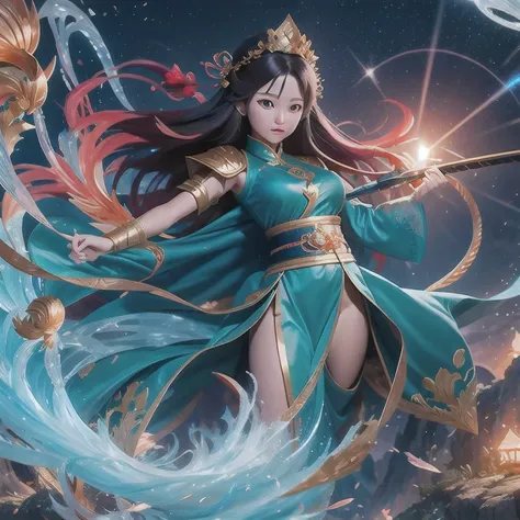 anime girl with a sword and a dragon in her hands, queen of the sea mu yanling, by yang j, anime fantasy illustration, beautiful...