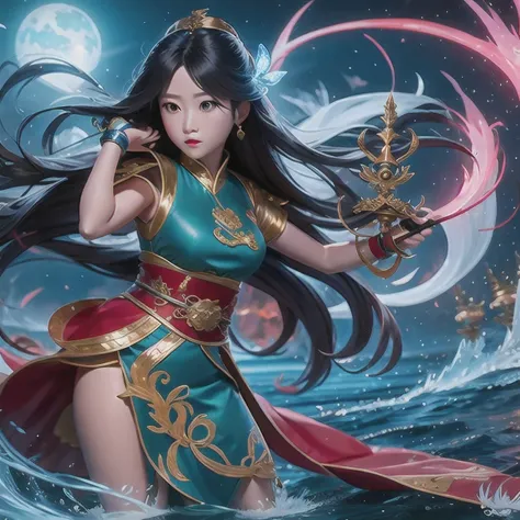 anime girl with a sword and a dragon in her hands, queen of the sea mu yanling, by yang j, anime fantasy illustration, beautiful...