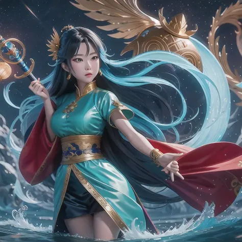 anime girl with a sword and a dragon in her hands, queen of the sea mu yanling, by yang j, anime fantasy illustration, beautiful...