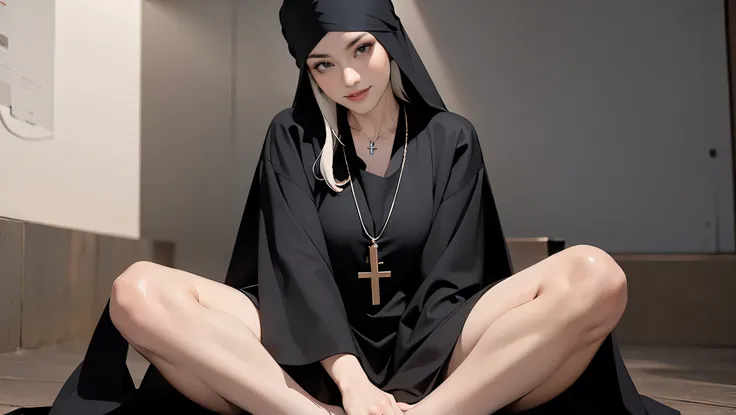 (masterpiece, excellent quality, super exquisite, high resolution), female focus, (nun uniform, black turban, black robe, cross ...