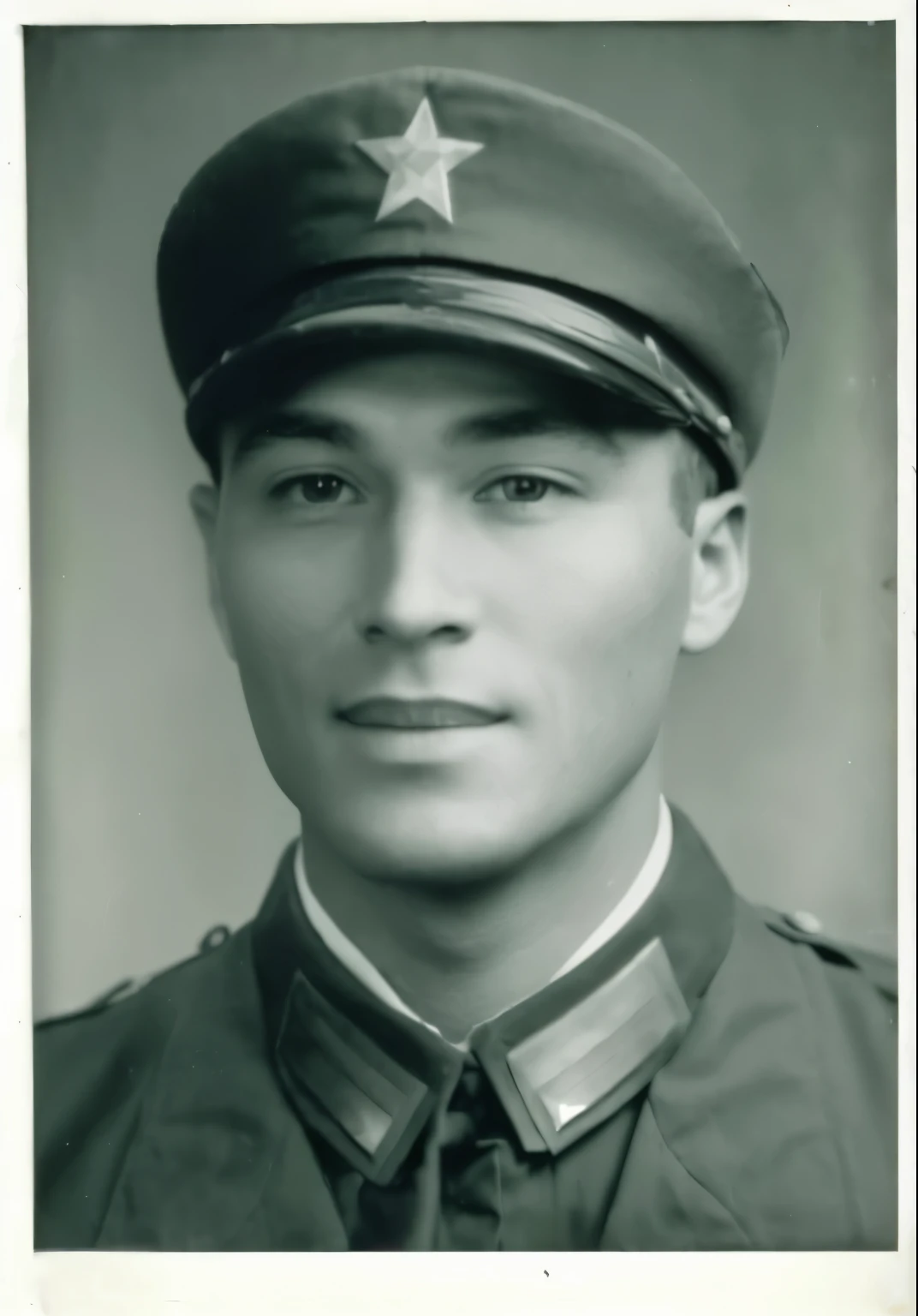 A man in warrior costume，Wearing a military cap，Portrait photo on the front