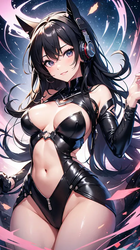 Highest quality、Highest quality、Masterpiece、girl((20-year-old、as soon as、Highest Bust、Medium Bust、Wide open chest、Red glowing eyes、Black Ear、Red Mesh、Disheveled Hair、Loincloth、thin、The best valley、Open chest、hair ornaments、Full body view、NSFW(Completely na...