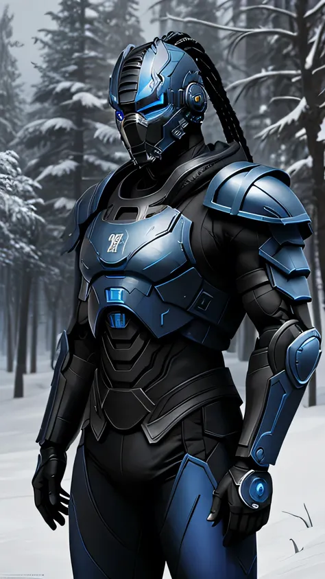 sub-zero from mortal kombat, zxcrx, cyborg ninja, sleek (blue and black armor:1.5), various robotic components, his face is cove...