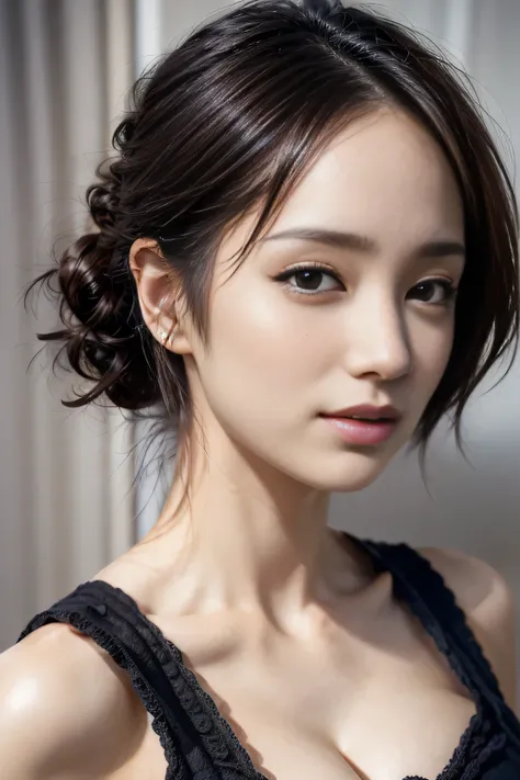 (masterpiece:1.3), (8k, Realistic, RAW Photos, highest quality: 1.4), (One girl), Beautiful Face, (Realistic Face), (Black Hair, short hair:1.3), Beautiful Hairstyles, Realistic eyes, Beautiful fine details, (Realistic Skin), Beautiful Skin, (sweater), Abs...