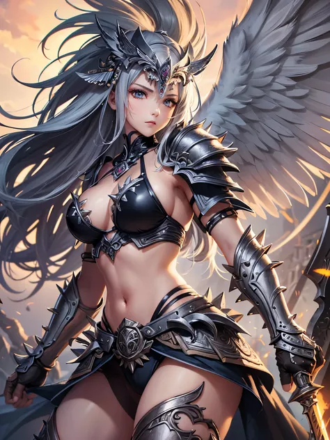 ((highest quality)),(Ultra-high resolution),(Very detailed),(Detailed Description),((The best CG)),(A masterpiece),Ultra-detailed art,Amazing drawing art,(Art with precise detail:1.5), (Warrior Woman Angel:1.5),Beautiful and well-proportioned face:1.3),(Sp...