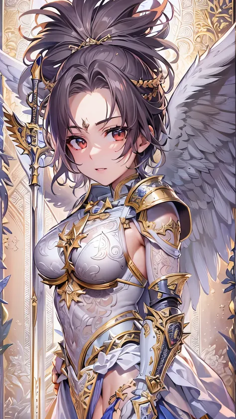 ((highest quality)),(Ultra-high resolution),(Very detailed),(Detailed Description),((The best CG)),(A masterpiece),Ultra-detailed art,Amazing drawing art,(Art with precise detail:1.5), (Warrior Woman Angel:1.5),Beautiful and well-proportioned face:1.3),(Sp...